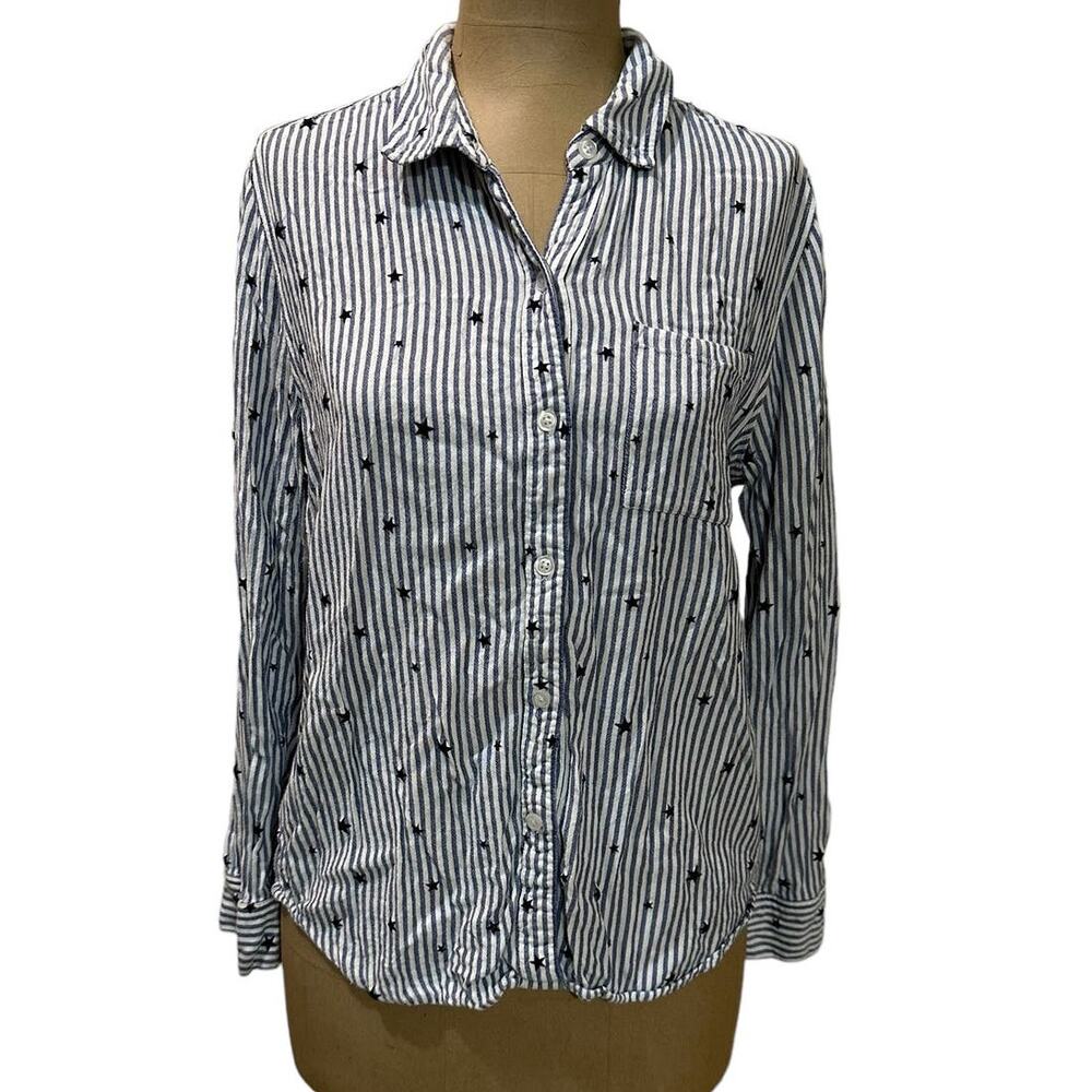 Rails Navy Blue Stripe Button Down Rocsi Flocked … - image 4